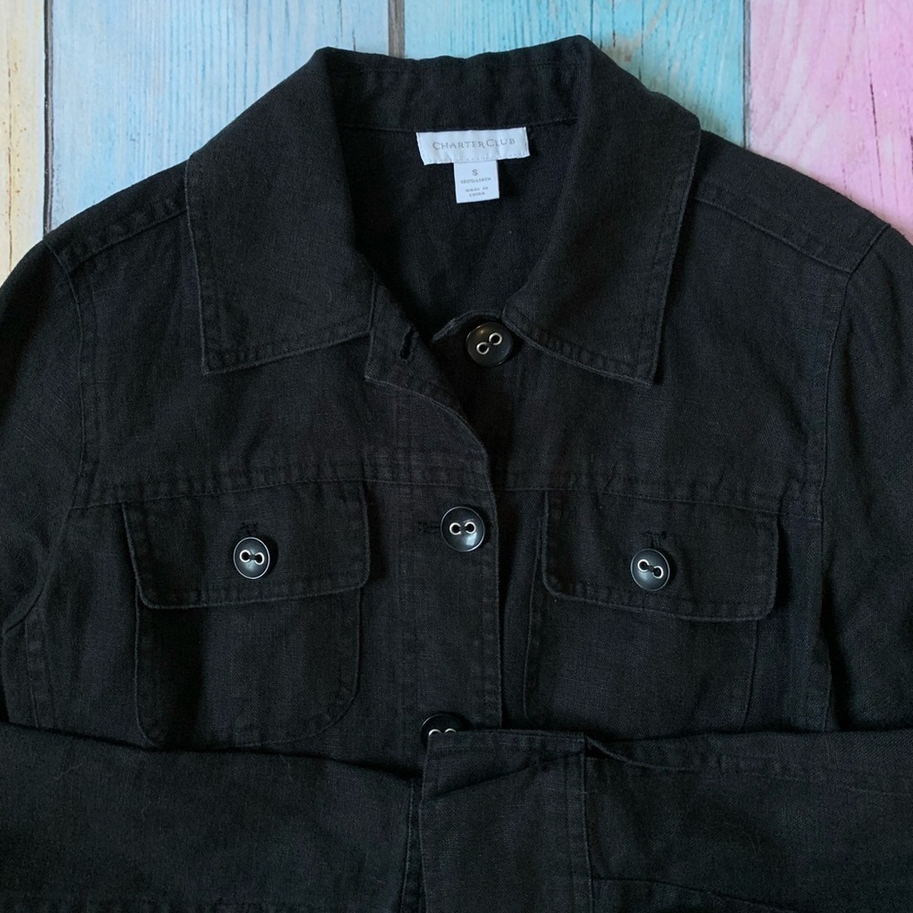 Charter Club Black 100% linen Jacket with Classic Design - Picture 5 of 7